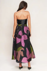 ABSTRACT ROSE BLACK MIDI DRESS