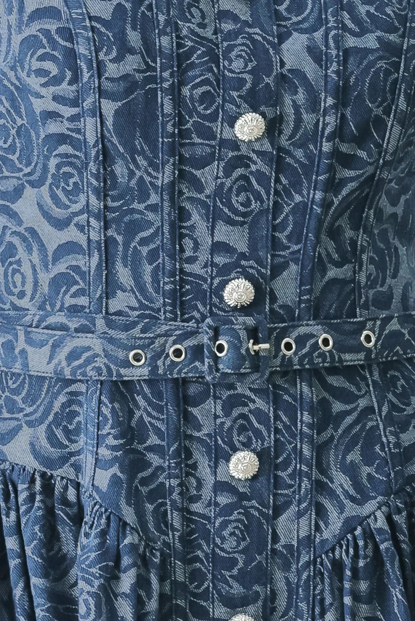 MIDNIGHT GARDEN DENIM MIDI DRESS
