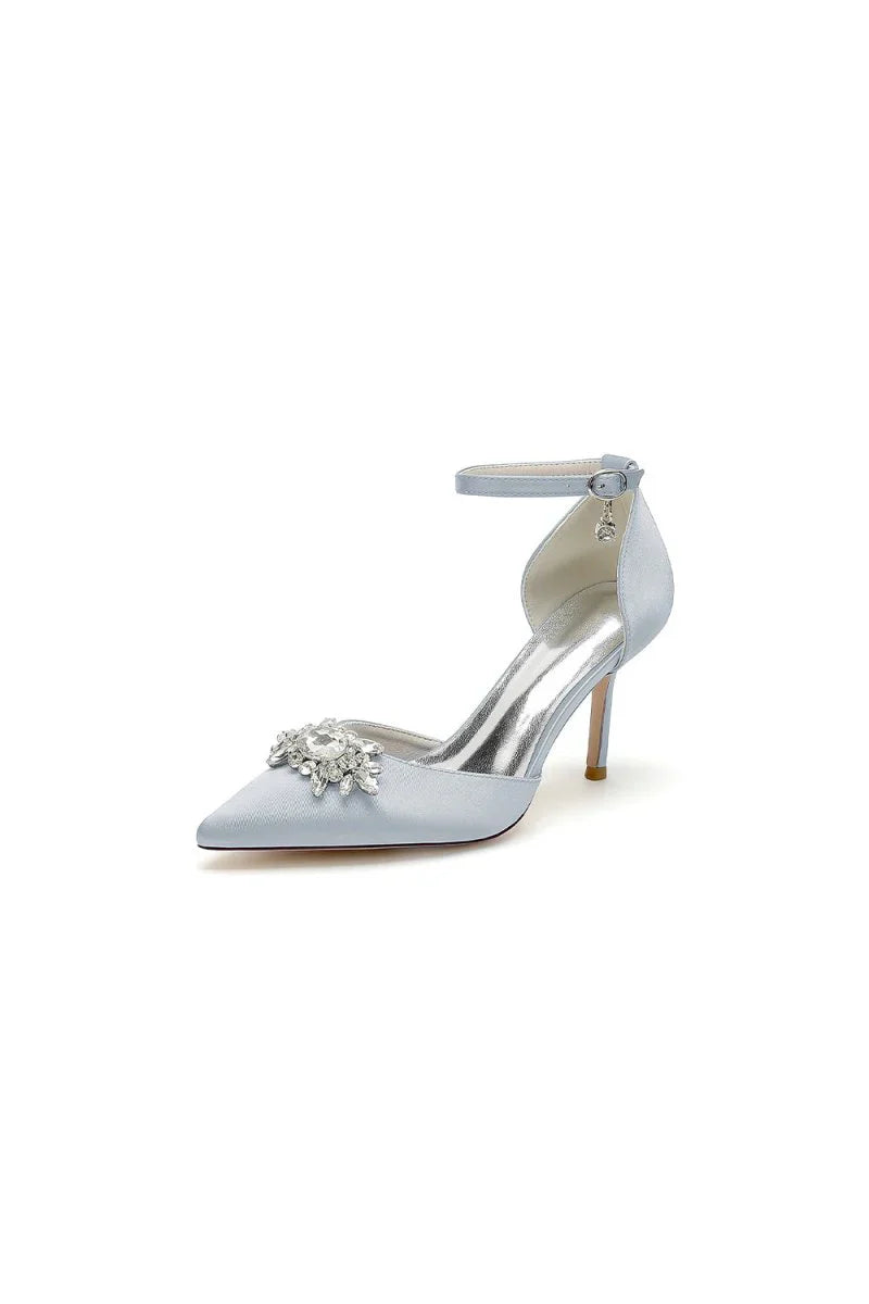 White Pointed Toe with Rhinestone Flower