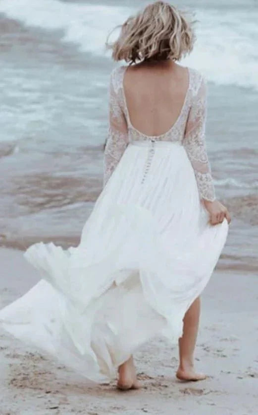 Casual Lace Bateau A Line Tulle Floor length Wedding Dress with Split Front and Pleats