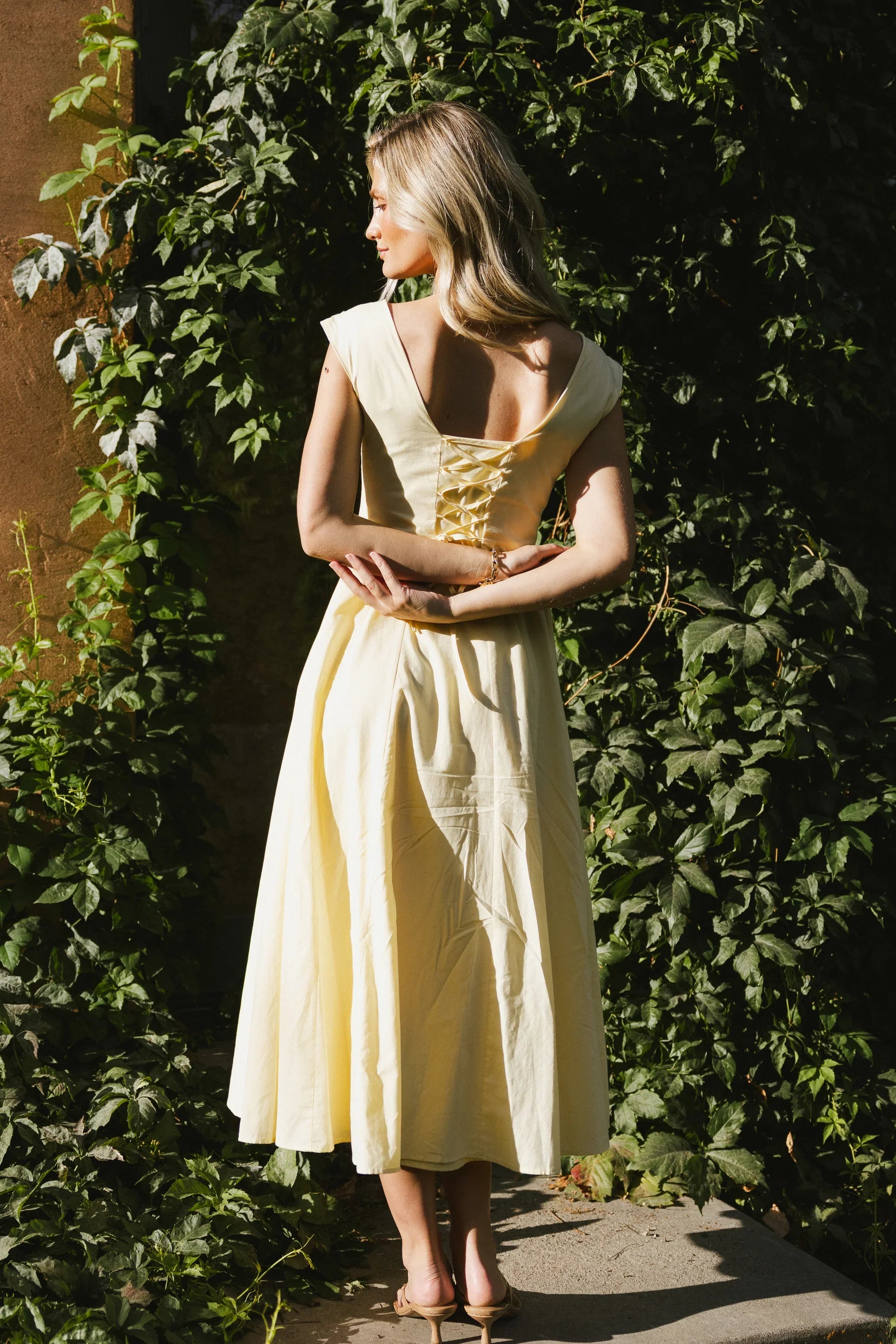Colin Midi Dress in Butter Yellow