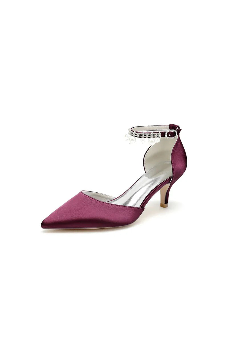 Pointed Toe Pearl Strap Kitten Heels