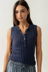 Lina Pointelle Knit Tank in Navy