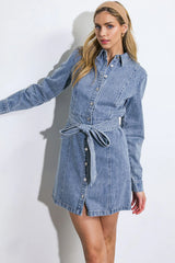 BE A LIGHT LONG SLEEVE DENIM MINI SHIRT DRESS