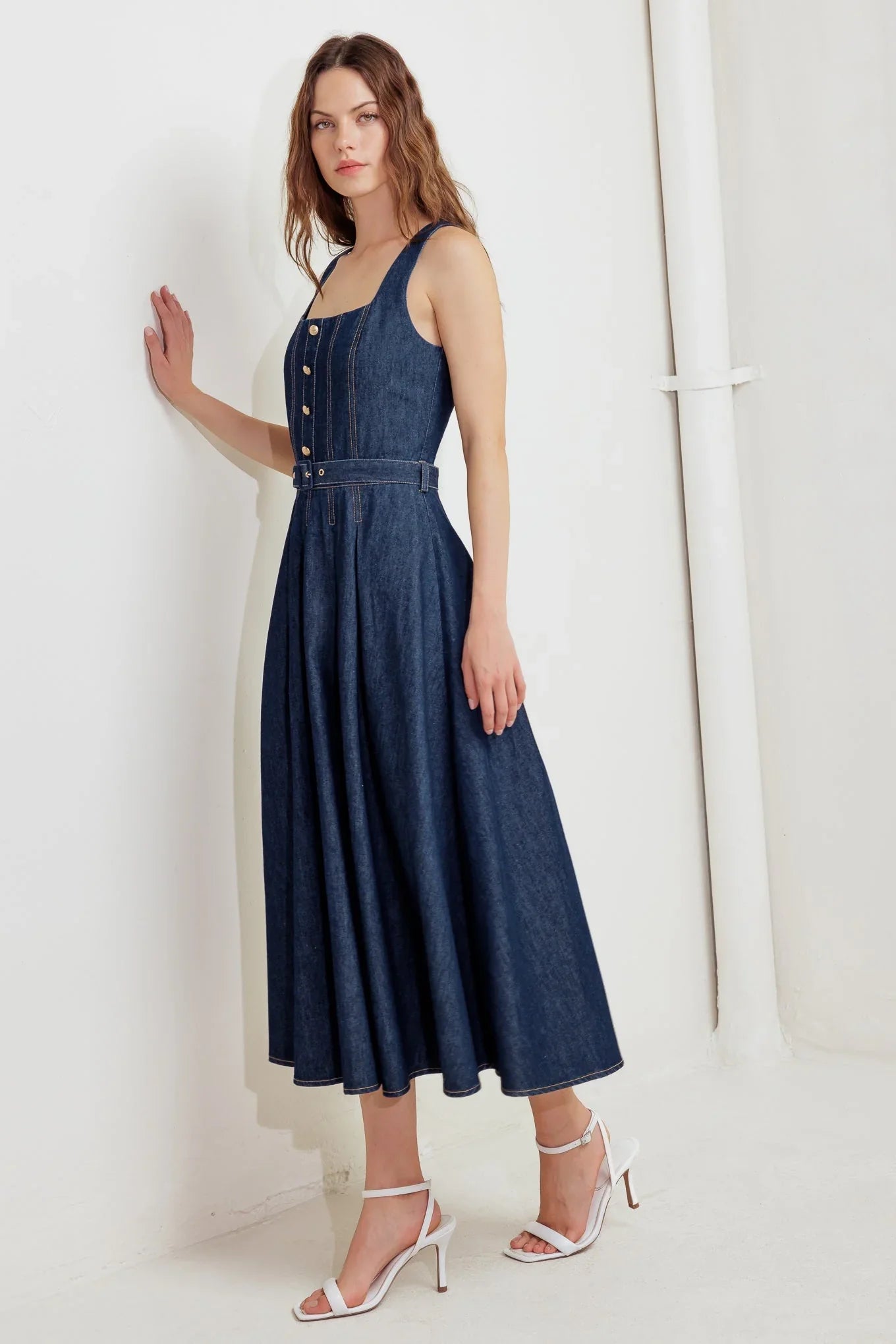 MOONLIGHT SERENADE DARK DENIM MIDI DRESS FINAL SALE