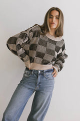 Cielo Checkered Sweater in Taupe FINAL SALE