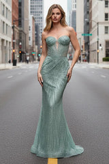 Maddox Gown Sage STRAPLESS GLITTER EMBELLISHED GOWN