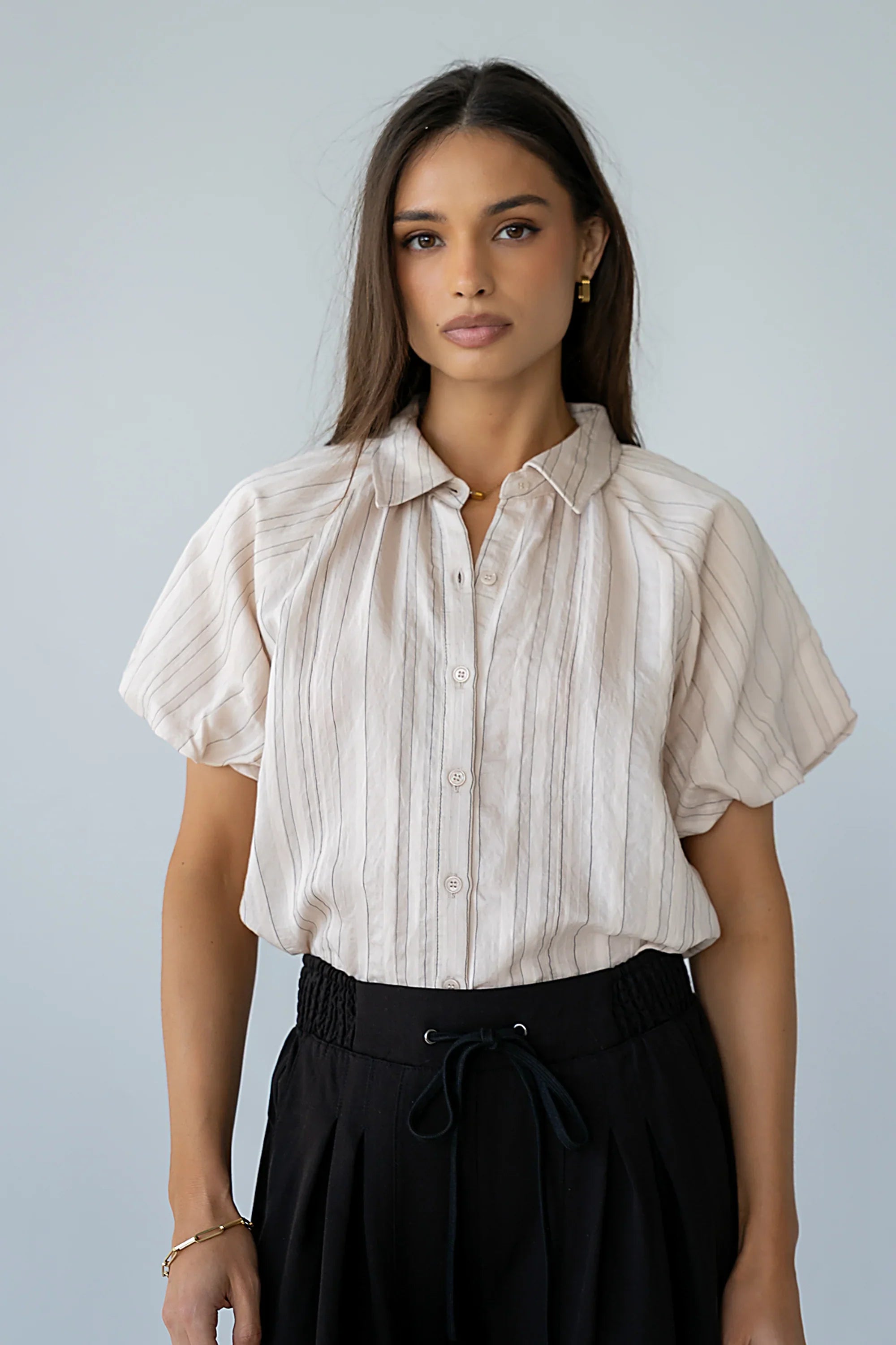 London Striped Button Up in Peach