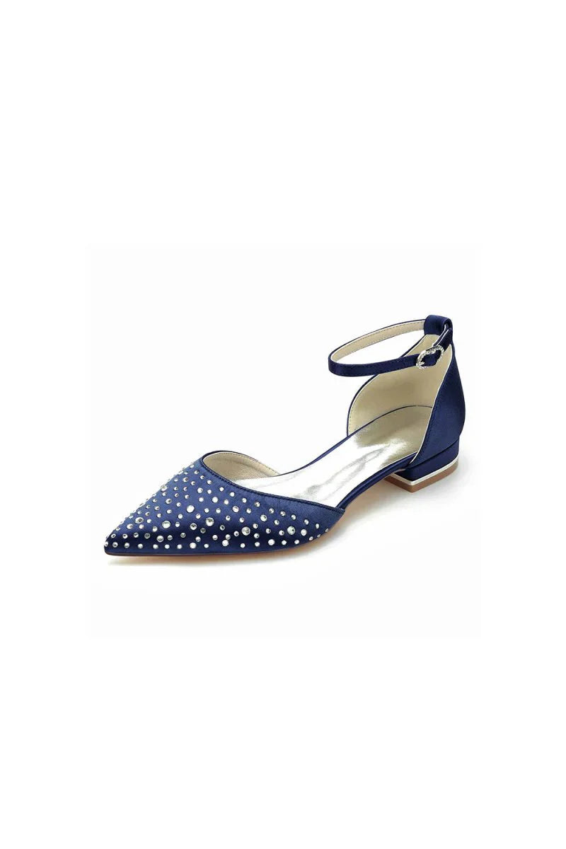 Pointed Toe Beaded Ankle Strap Buckle Kitten Heels