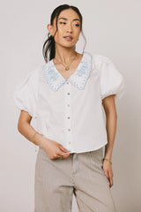 Lara Embroidered Blouse in Off White FINAL SALE