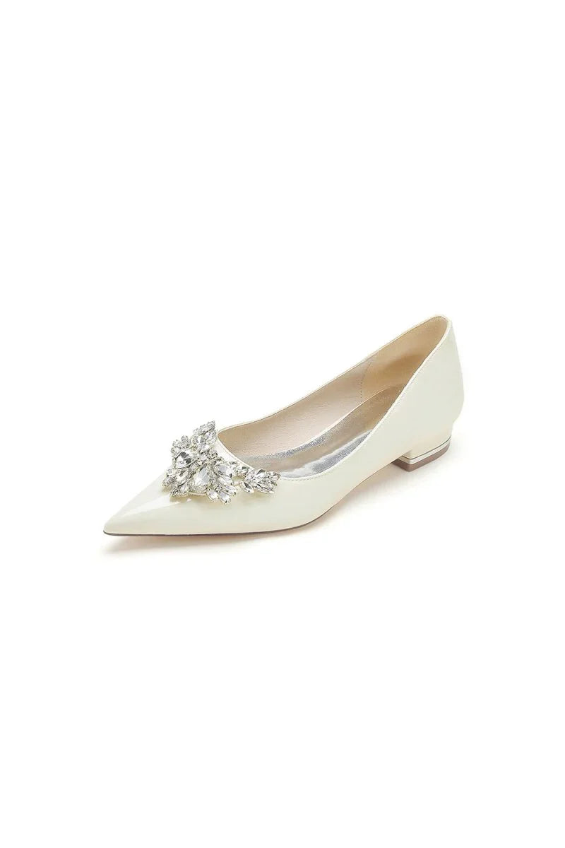 Elegant Black Pointed Toe Flats with a Crystal Ornament