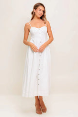 BREE BUTTON DOWN MIDI DRESS WHITE