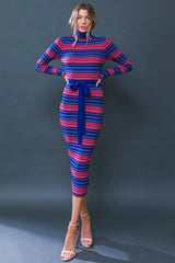 SWEATER WEATHER MIDI DRESS BLUE FUCHSIA STRIPE