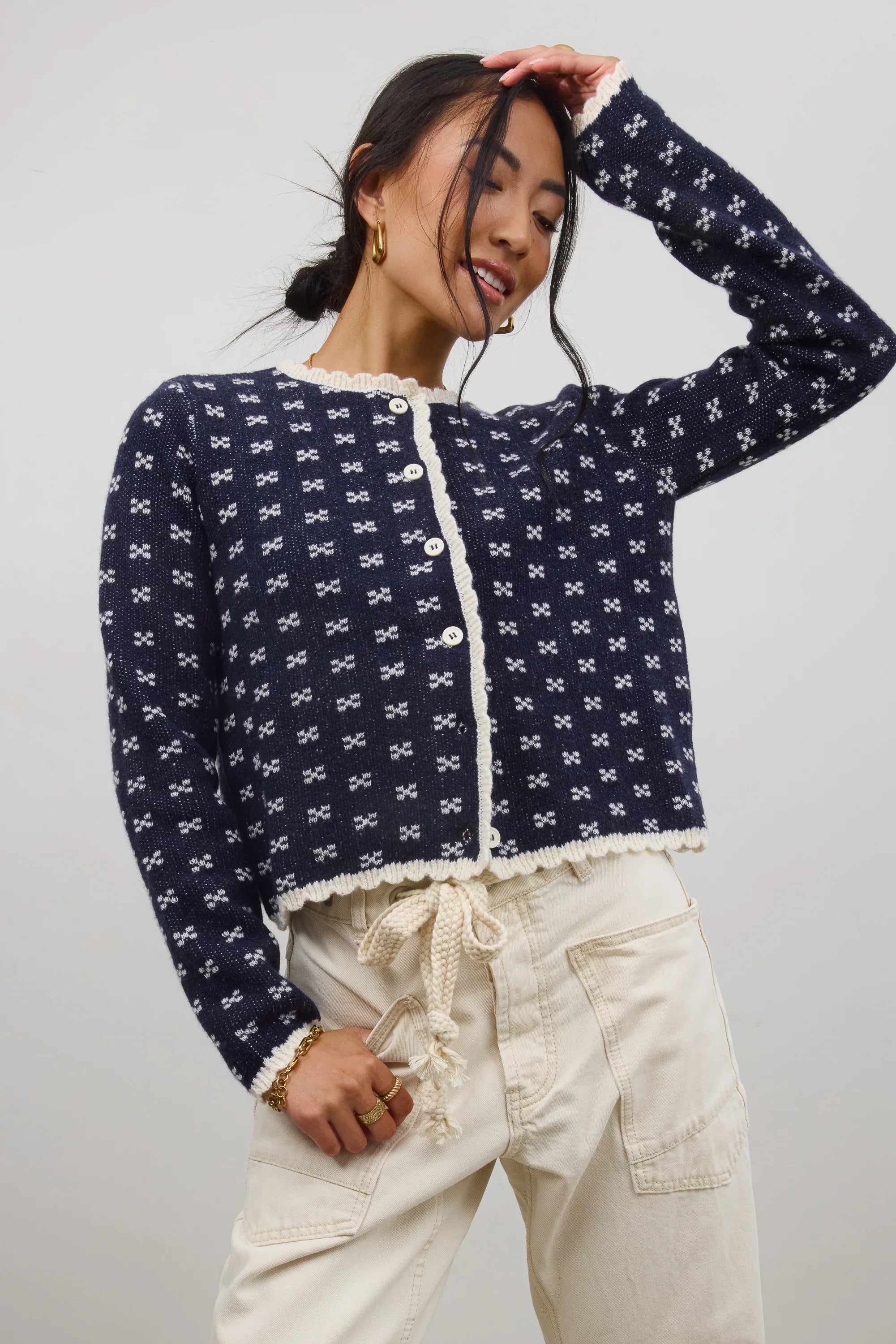 Courtney Scalloped Cardigan in Navy FINAL SALE