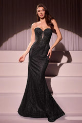 Maddox Gown Black STRAPLESS GLITTER EMBELLISHED GOWN