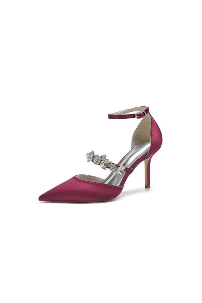 Crystal Strap Pointed Toe Satin High Heels
