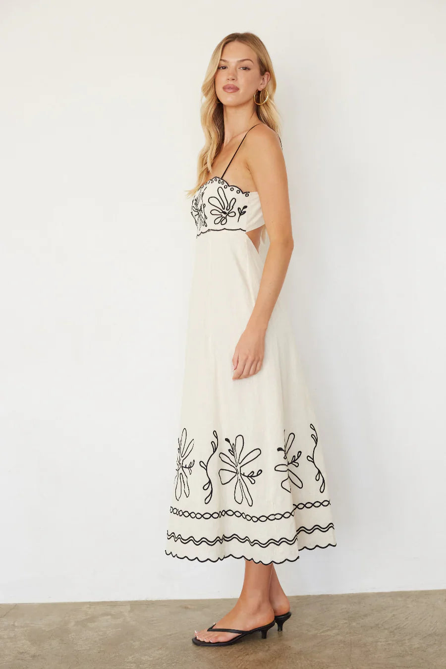 Kinsley Embroidered Linen Midi Dress