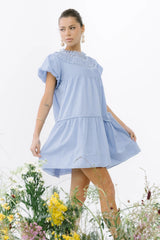 Toby Pleated Baby Doll Dress in Blue