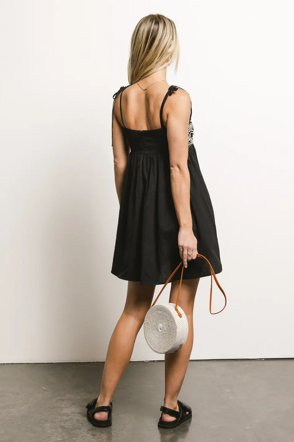 Abstract Embroidered Mini Dress in Black FINAL SALE