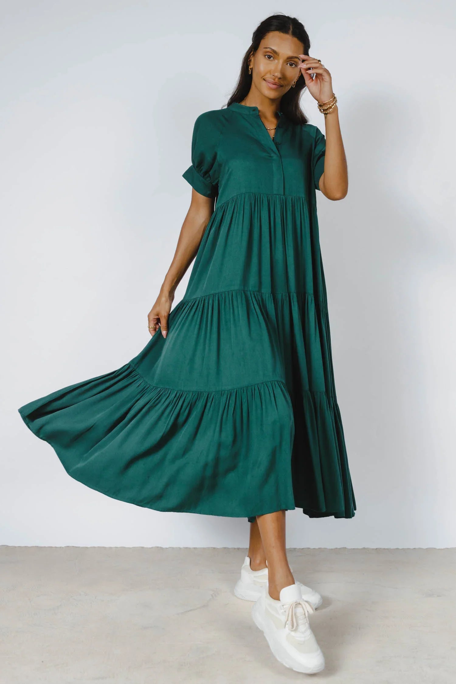 Amanda Tiered Dress in Hunter Green FINAL SALE