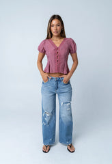 Brianna Embroidered Blouse in Brick