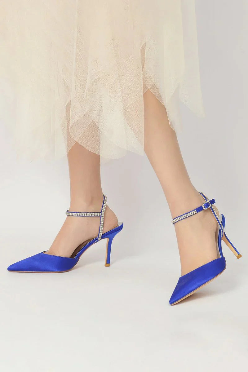 Party Crystal Strap Pointed Toe Satin Stiletto Heels