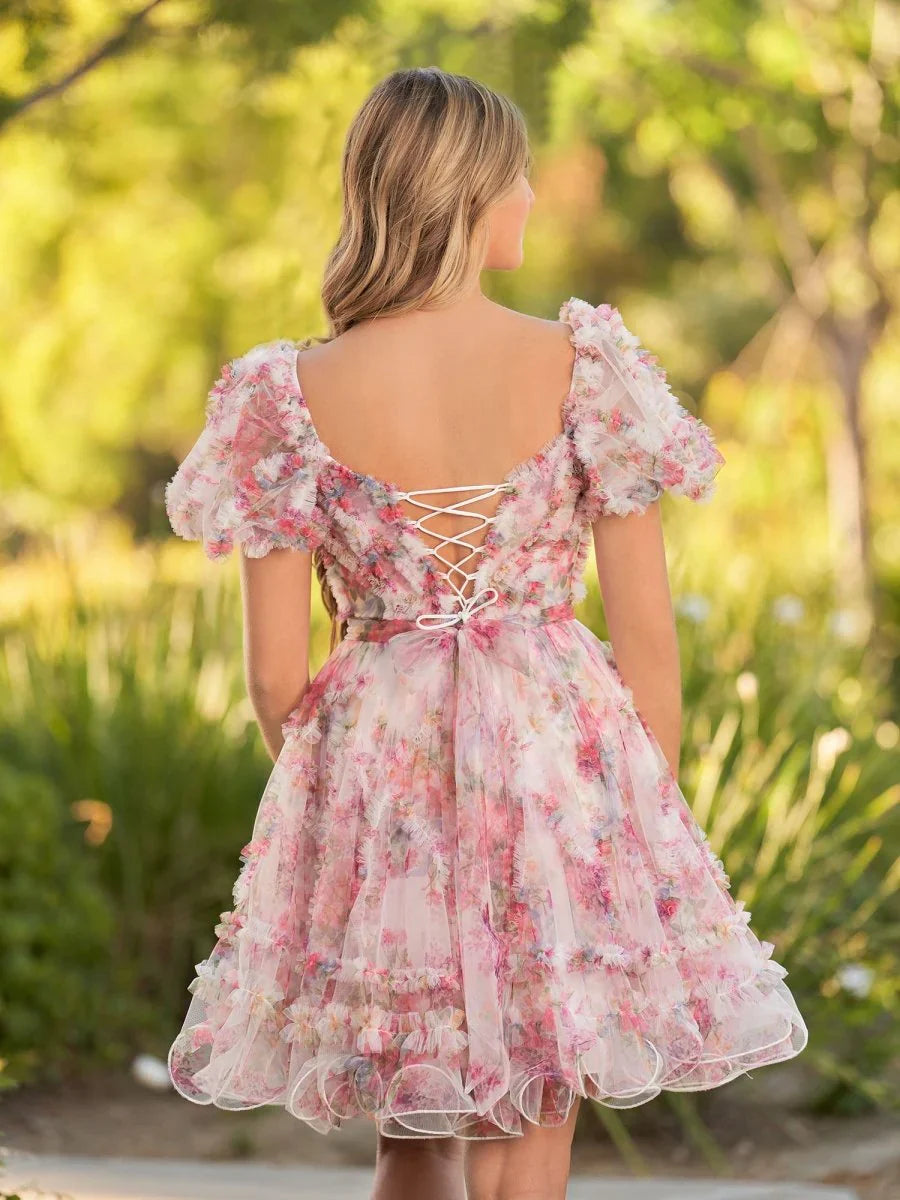 Ivana A Line Off the Shoulder Printed Tulle Short Homecoming Dress