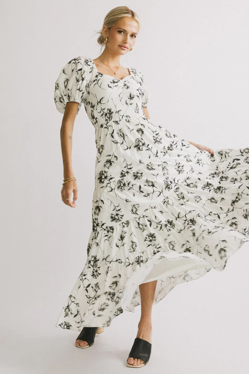 Robbie Floral Midi Dress in White FINAL SALE