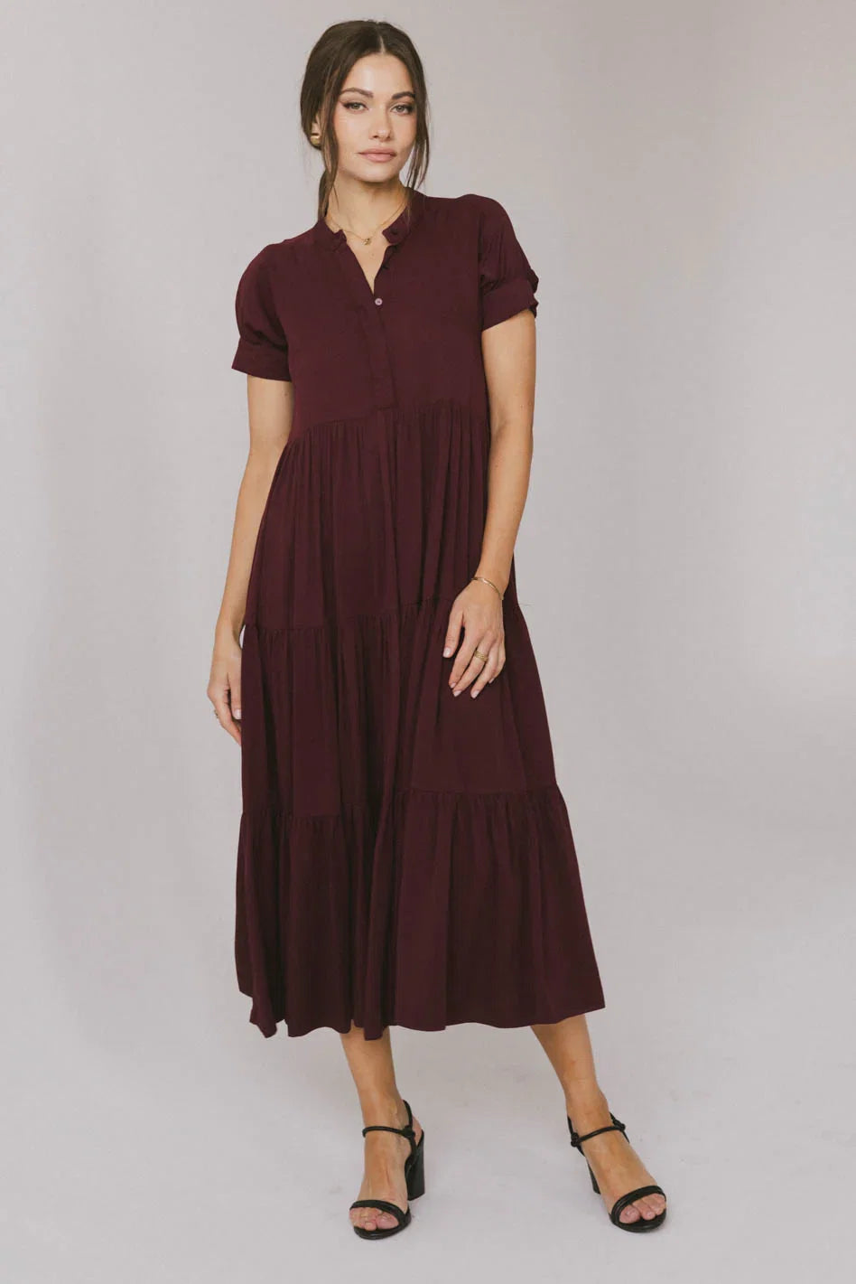 Amanda Tiered Dress in Burgundy FINAL SALE
