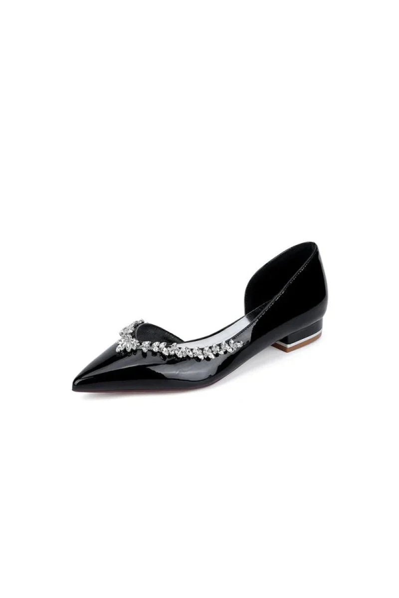 White Ballet Flats with Crystal Accent