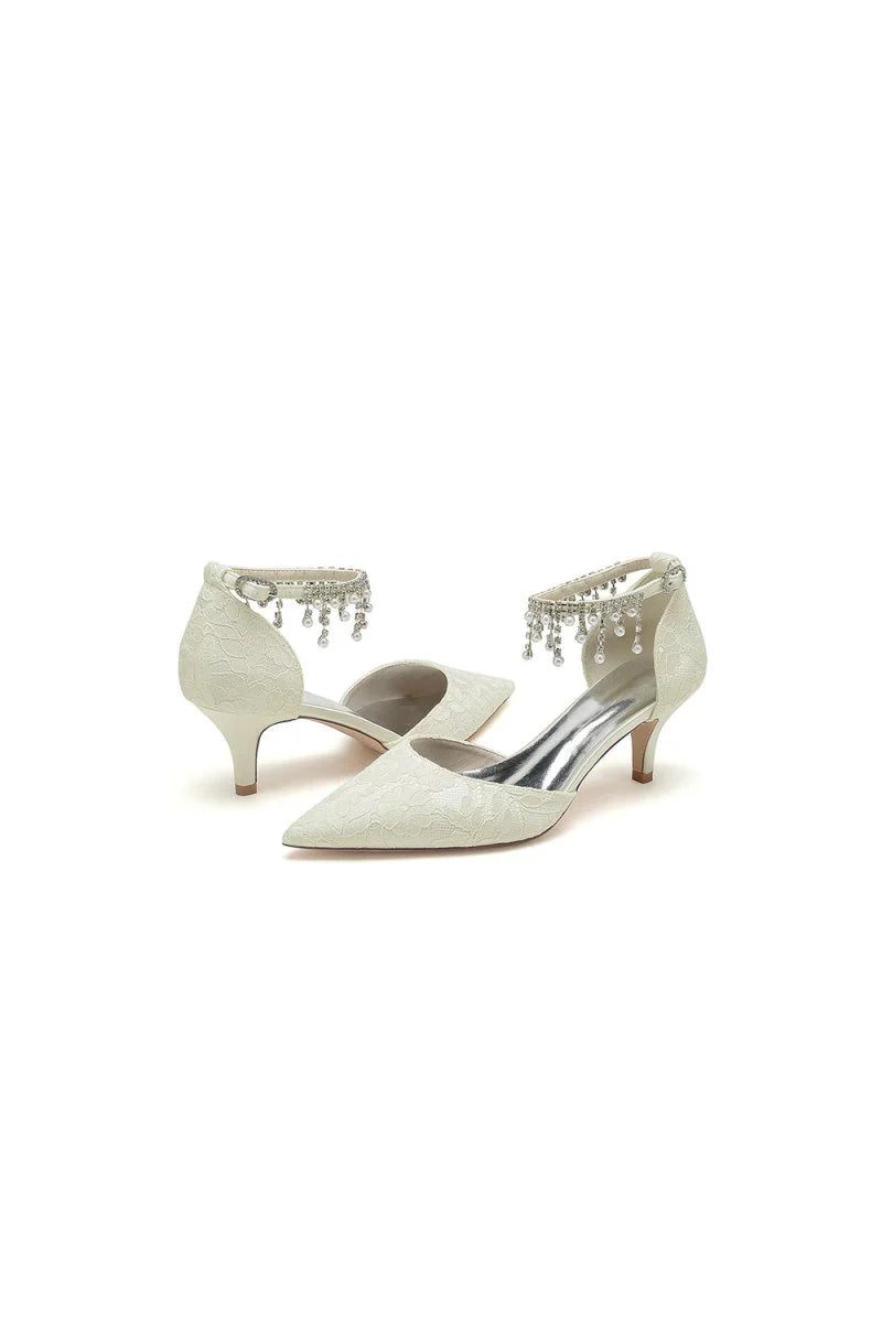 Pointed Toe Pearl Chain Strap High Heels