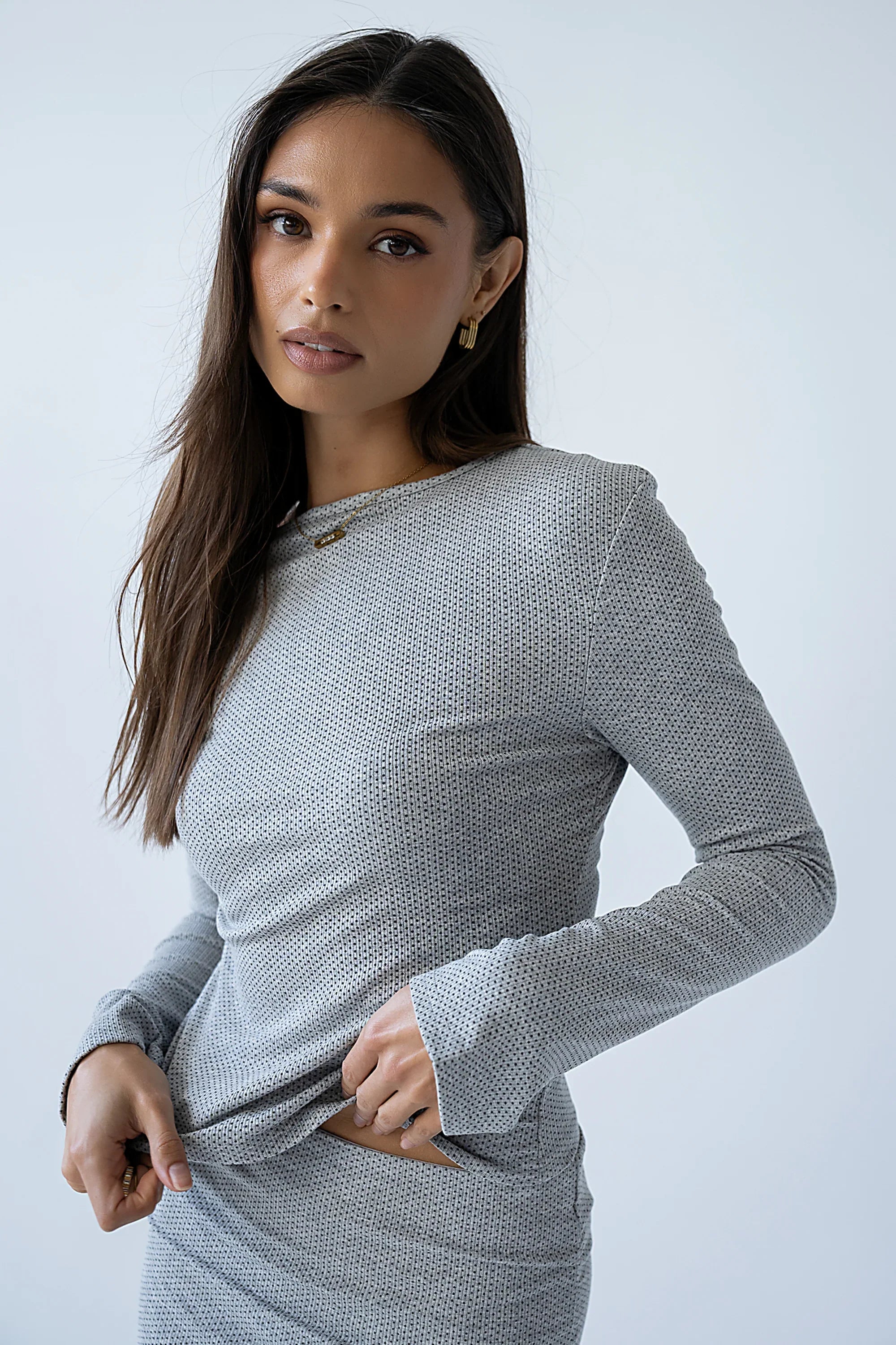 Bonnie Polka Dot Top in Grey