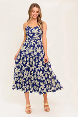 PETALS IN THE WIND MIDI DRESS NAVY