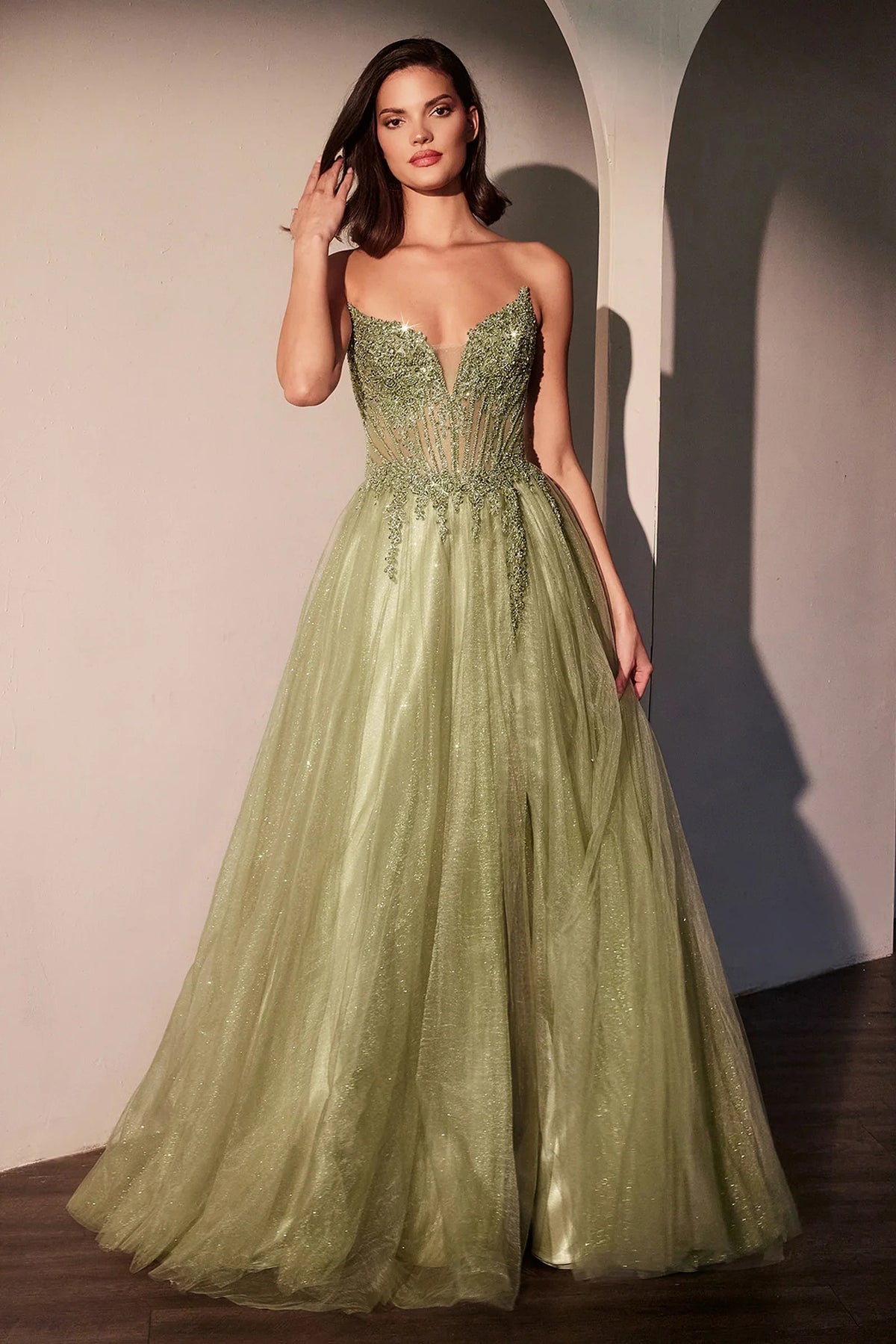 MERI GOWN STRAPLESS LAYERED TULLE A LINE DRESS