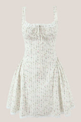 White Vintage Rose Printed Lace Cotton Mini Dress