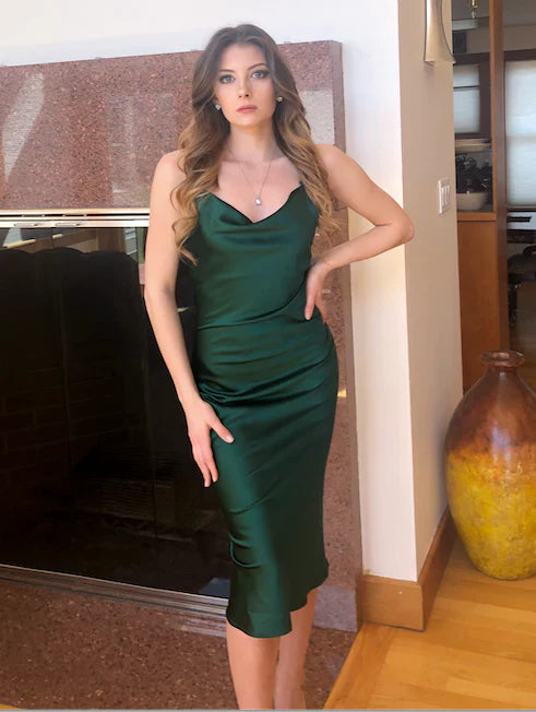 Aspen Midi Dress Emerald Green Satin Slip Dress