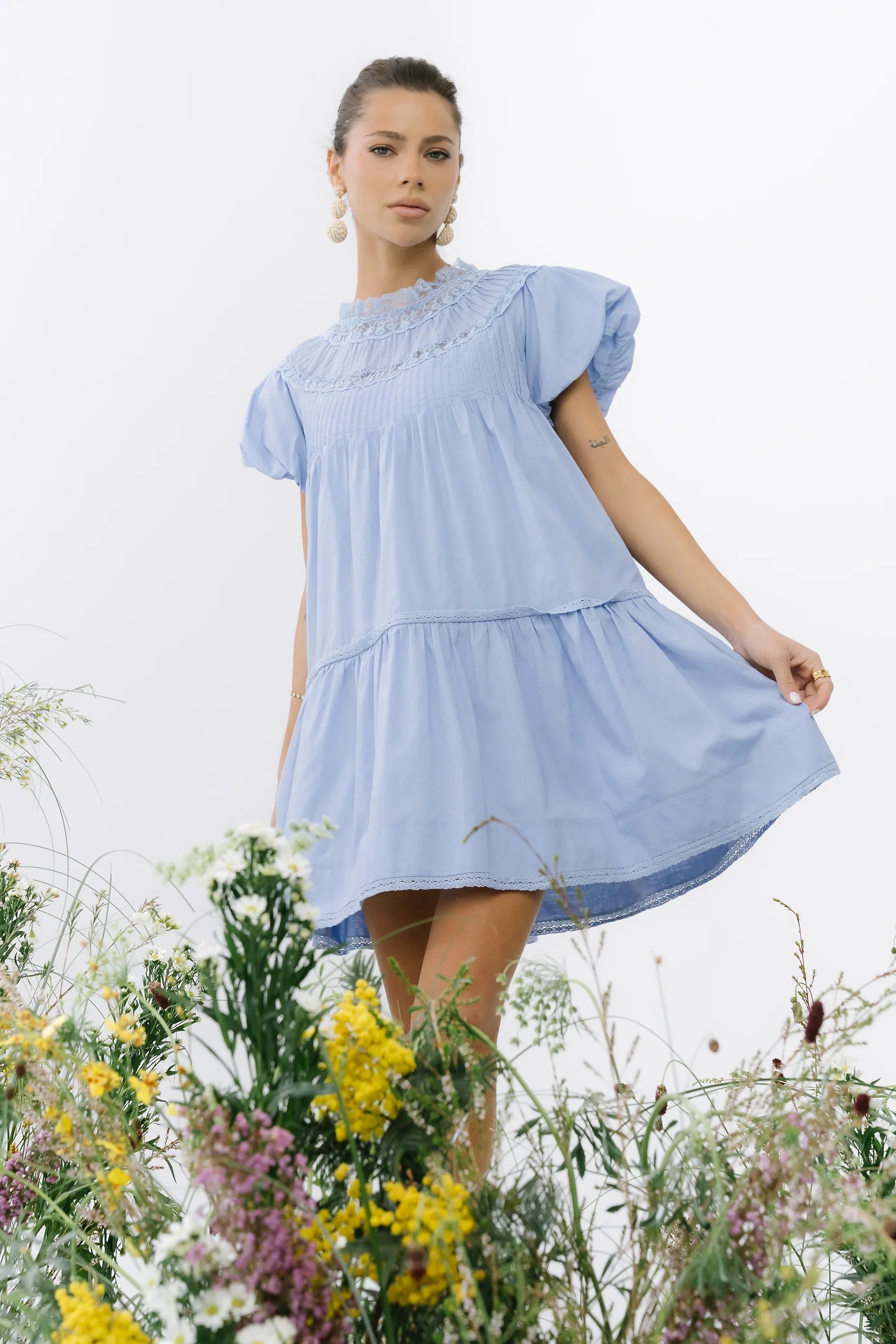 Toby Pleated Baby Doll Dress in Blue