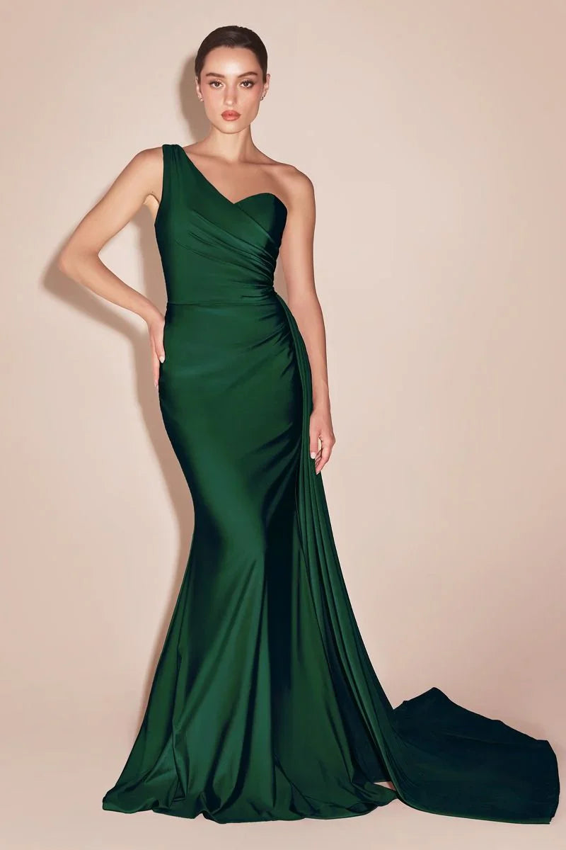 SHANNON GOWN ONE SHOULDER STRETCH SPANDEX SATIN DRESS