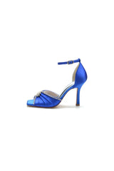 Satin Square OpenToe Stiletto Heels With Rhinestone