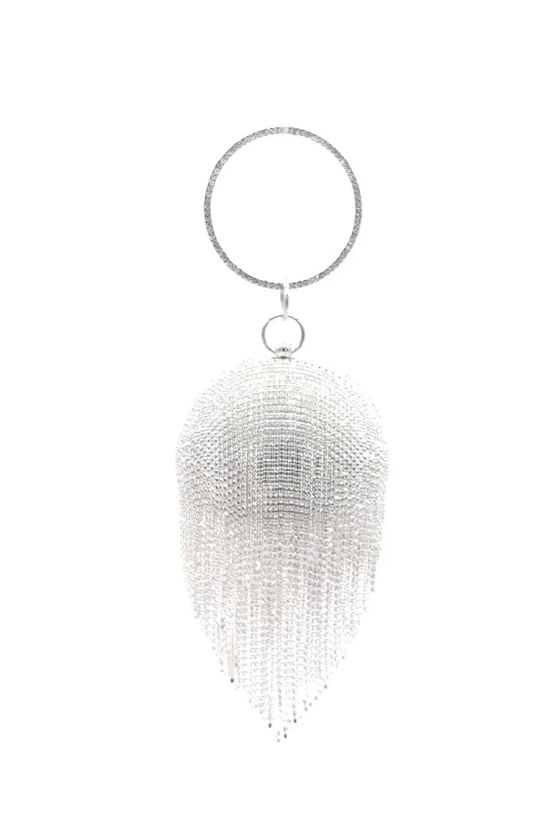 Womens Rhinestone Fringe Disco Ball Evening Clutch Bags