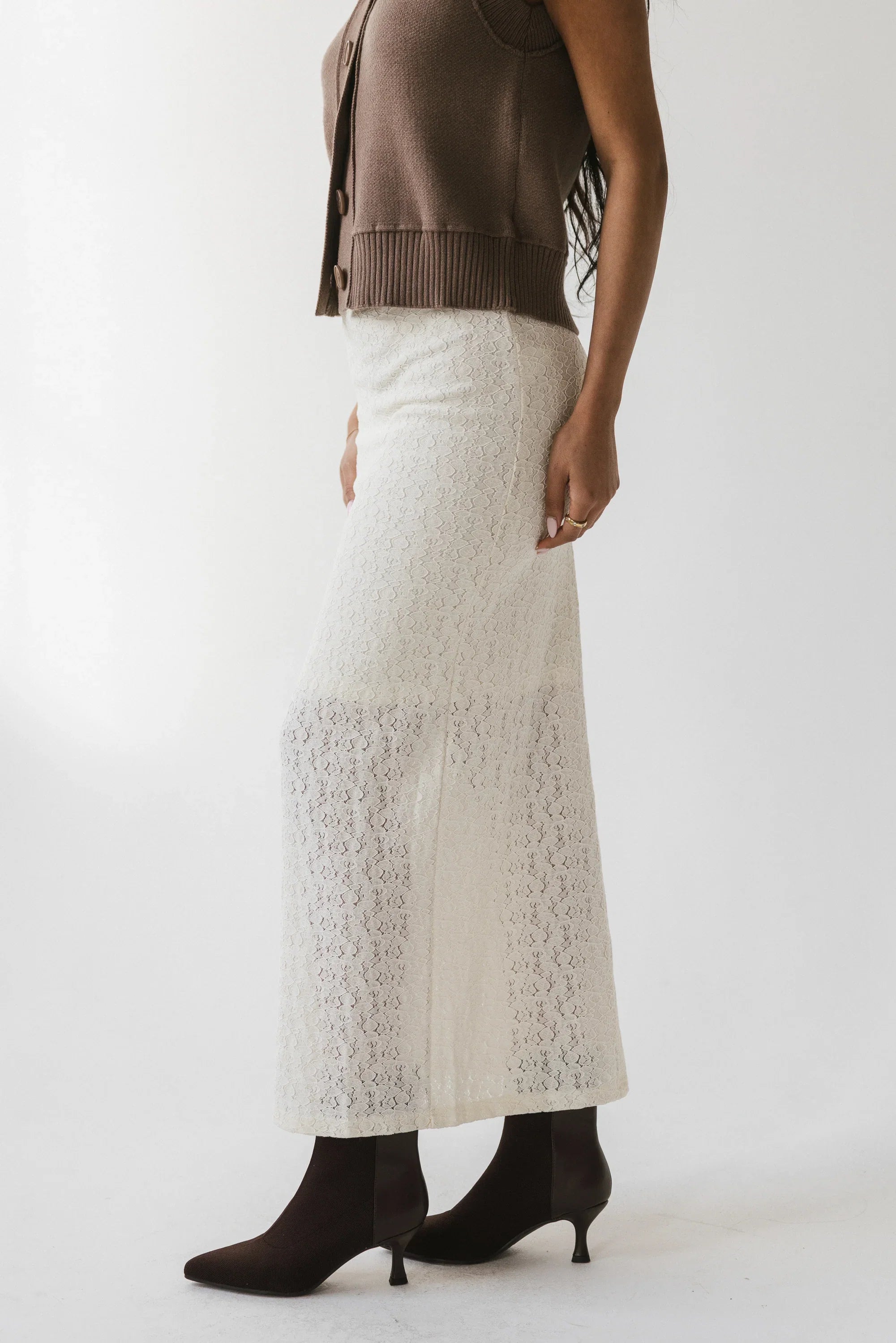Jozette Lace Midi Skirt in Ivory