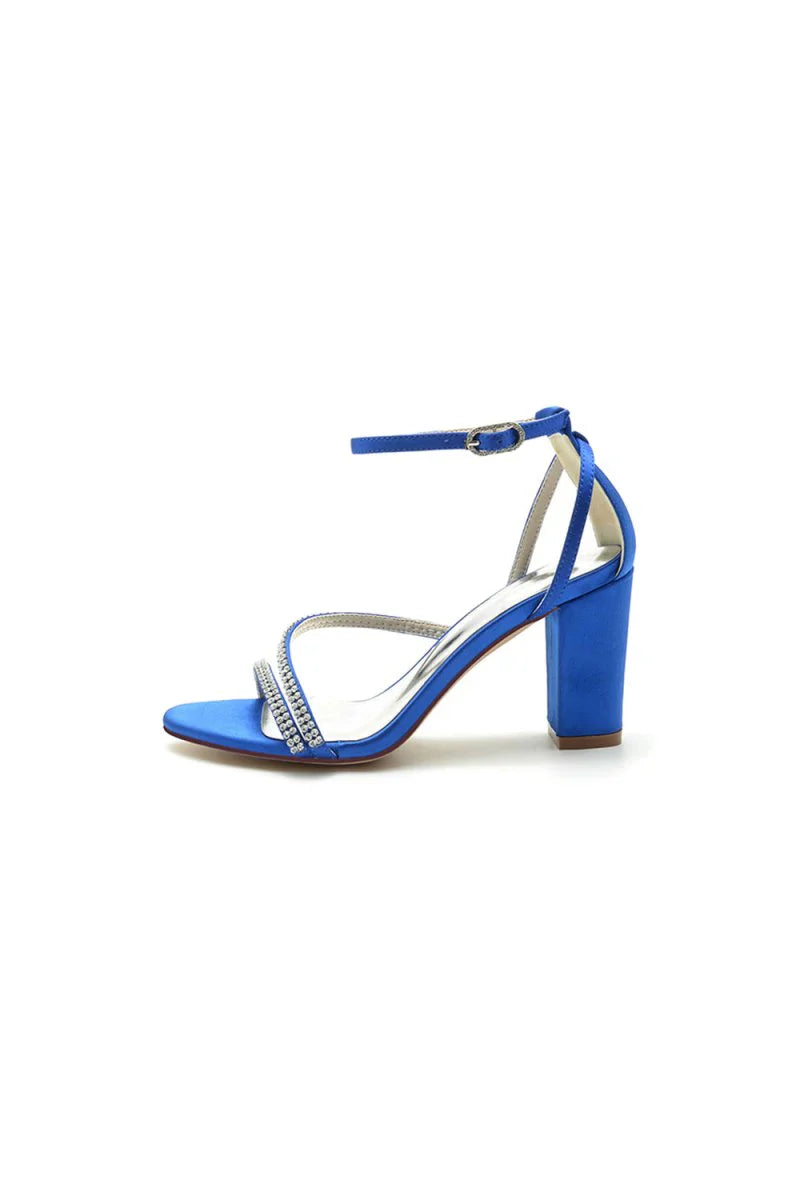 Faux Silk Strappy Chunky Heel Prom Shoes