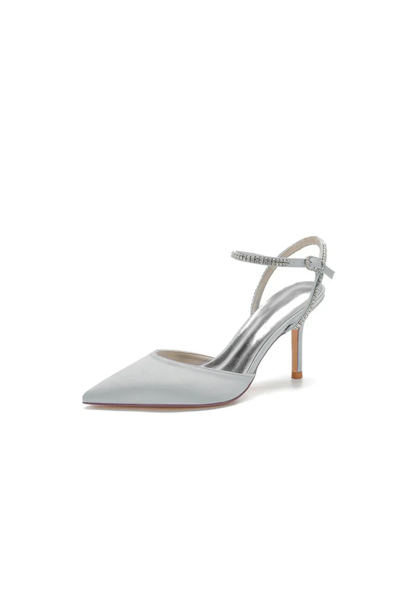Party Crystal Strap Pointed Toe Satin Stiletto Heels