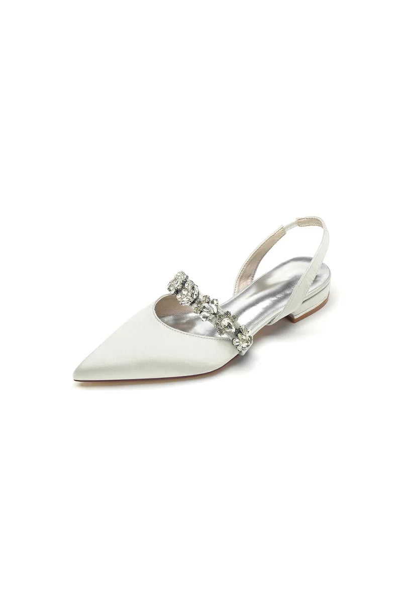 Pointed Toe Rhinestone Wedding Flats Low Heel Bridal Shoes