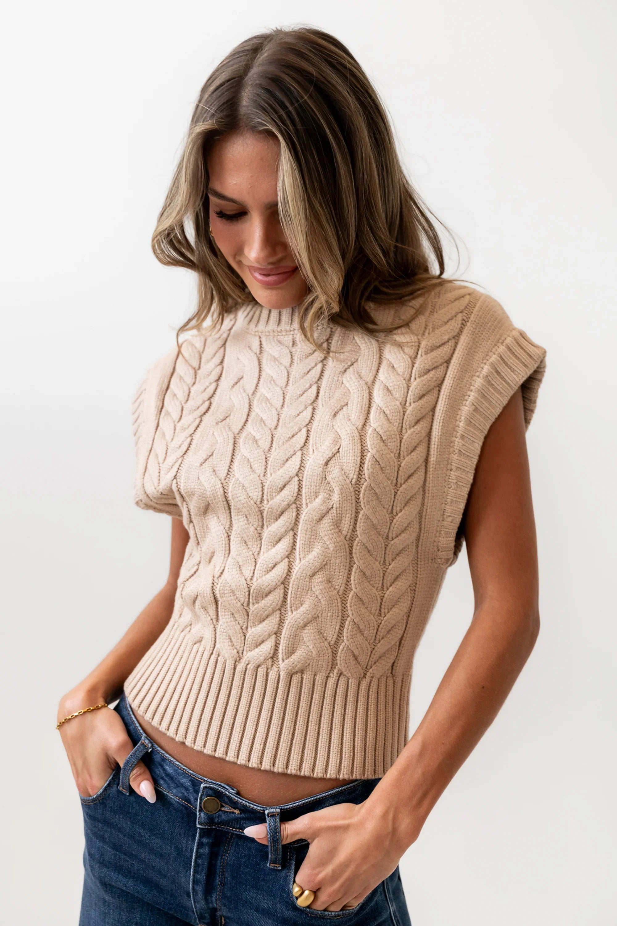 Lennie Cable Knit Top in Taupe FINAL SALE