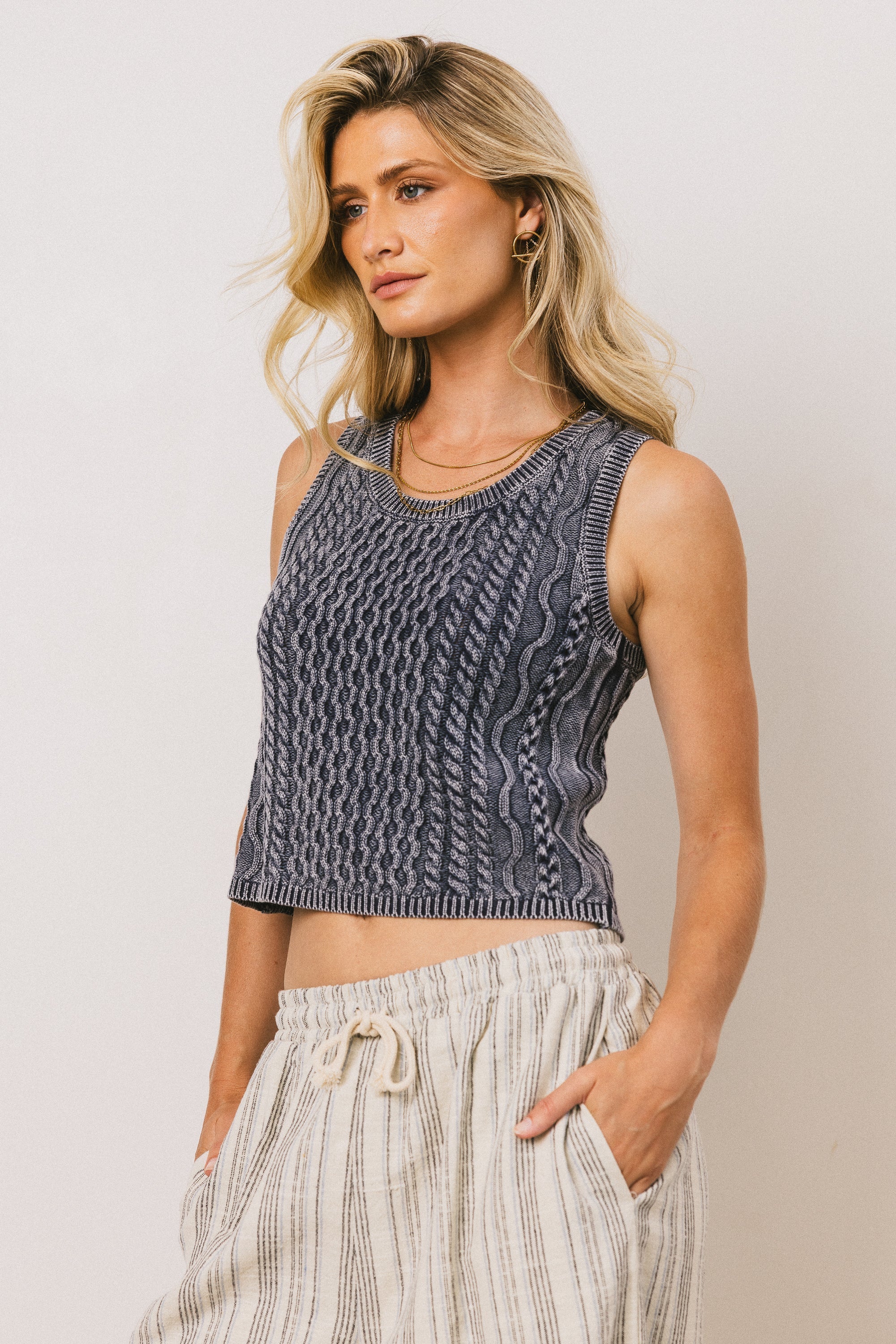 Brayden Cable Knit Sweater in Navy FINAL SALE