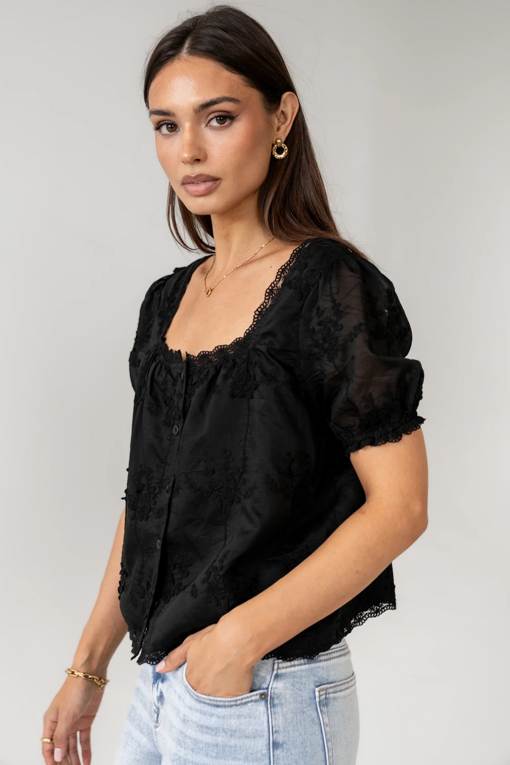 Hadley Embroidered Blouse in Black FINAL SALE