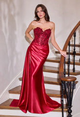 Evans Gown Satin Dress With Illusion Leg Slit