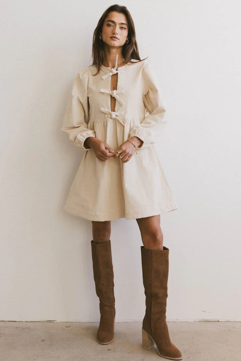 Tyler Peplum Mini Dress in Ivory Corduroy FINAL SALE