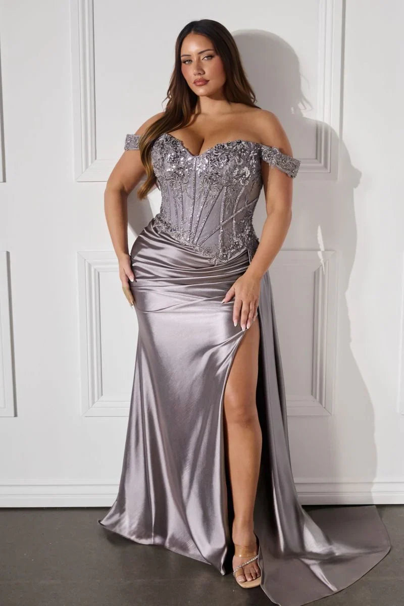 Hailee Gown Off The Shoulder Lace Satin Fitted Gown